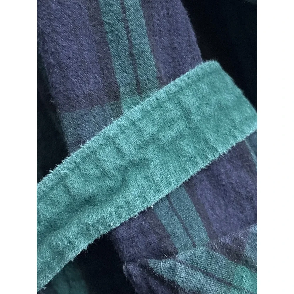 The Vermont Country Store Robe XL Green Blue Plaid Cotton Flannel Belted HEAVY